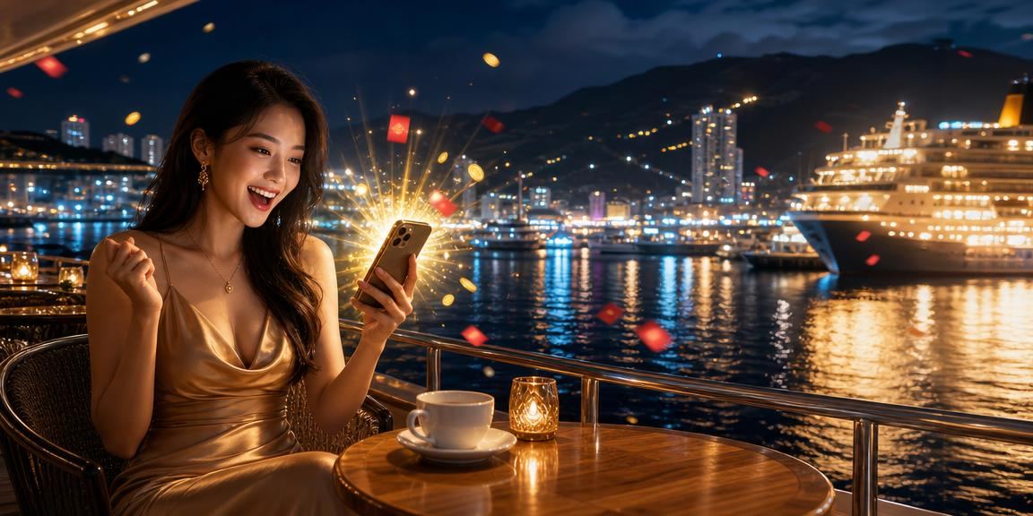 Người dùng tại Nha Trang trải nghiệm casino trực tuyến qua điện thoại trong quán cà phê bên bờ biển
