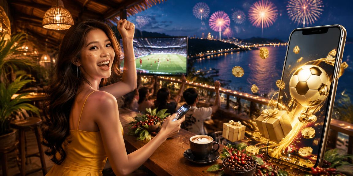 Người dùng tại Phú Quốc kiểm tra khoản hoàn tiền rebate qua điện thoại trong quán cà phê